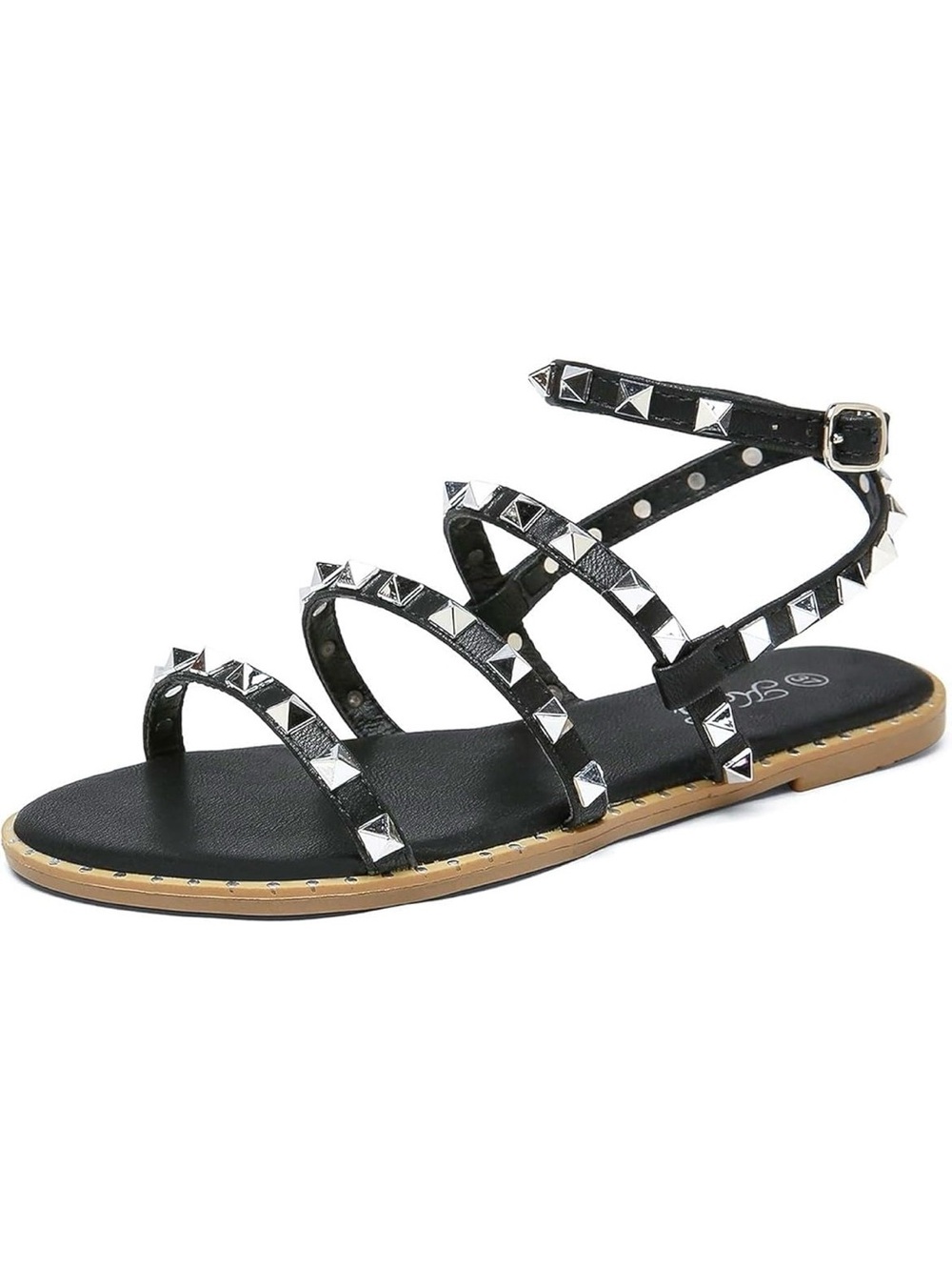 Woman’s Katliu Studded Black Strappy Flat Sandals